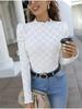Europe and the United States Fashion Comfortable Slim Women's Eyelet Embroidery Bottoming Slim Half Turtleneck Long Sleeve T Shi