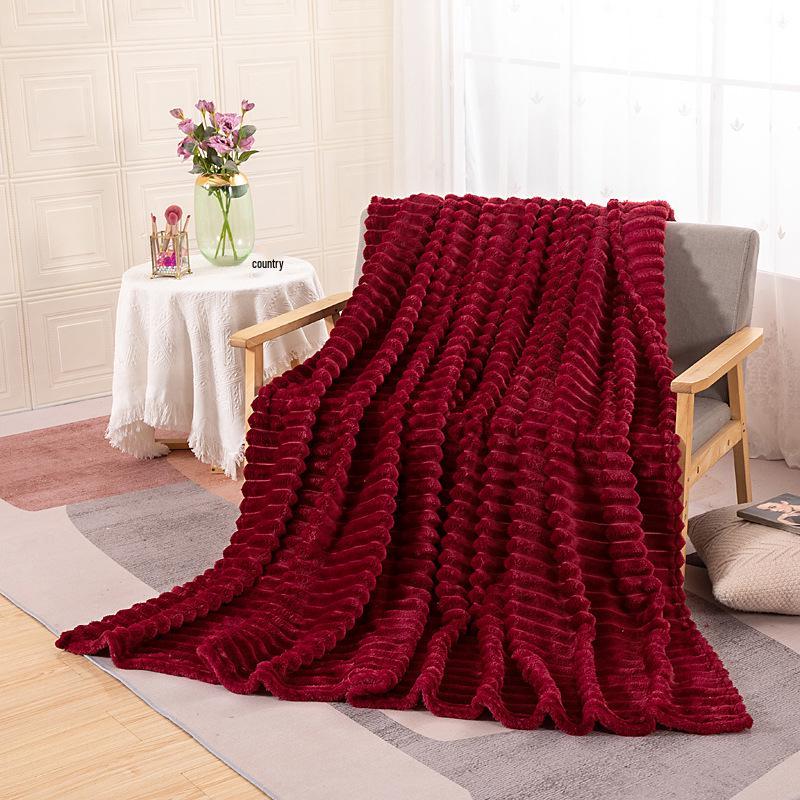 350g Rabbit Fur Stripe Flannel Coral Fleece Nap Blanket
