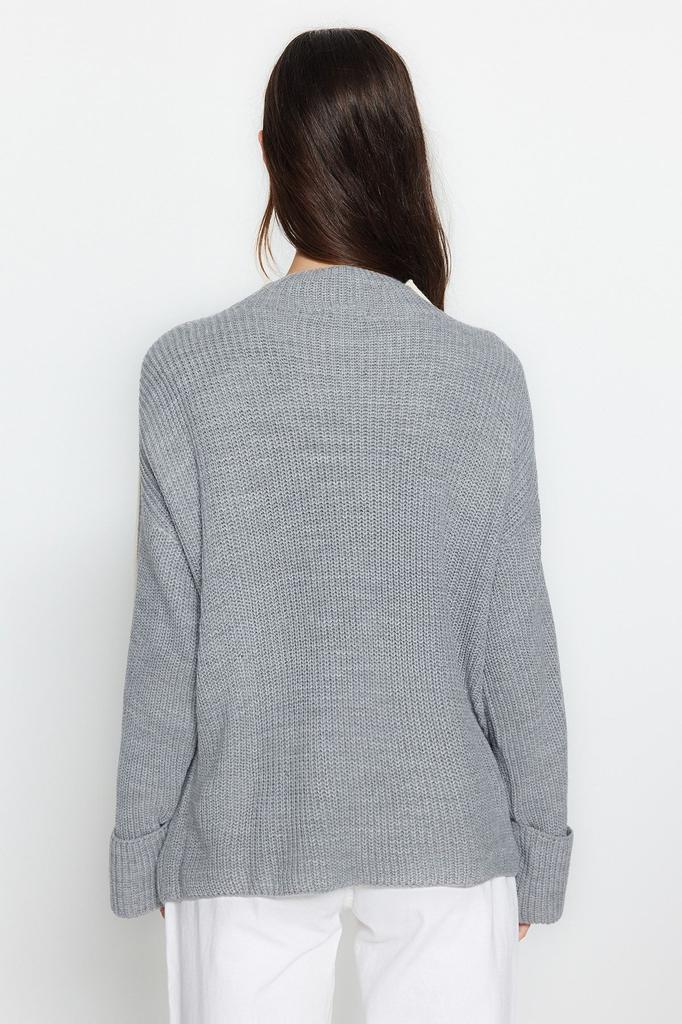 Женский модный стильный свитер, черный сложенный трикотаж с широкими рукавами