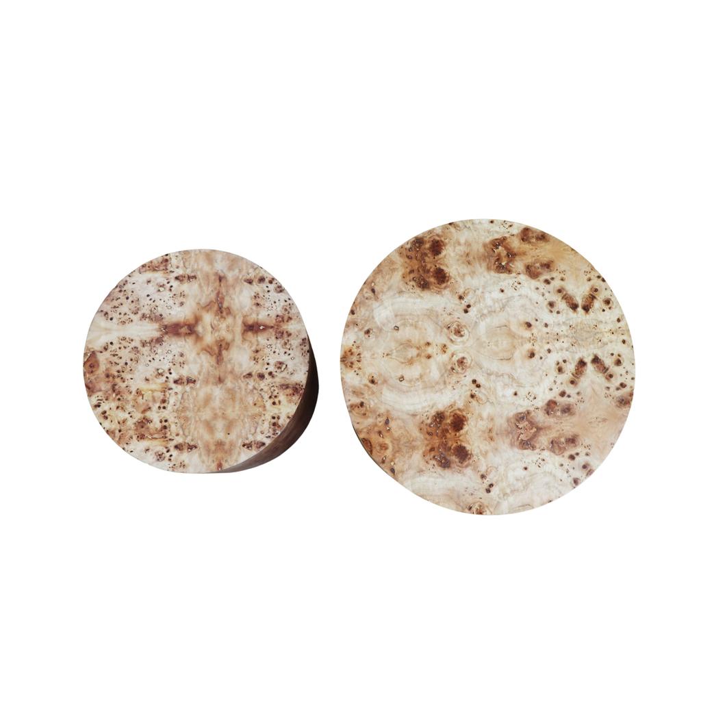 Nesting Coffee Table Set of 2, Wooden Circle Accent Tables for Small Spaces Living Room Bedroom Balcony Office Drum Side Table, Natural Burl