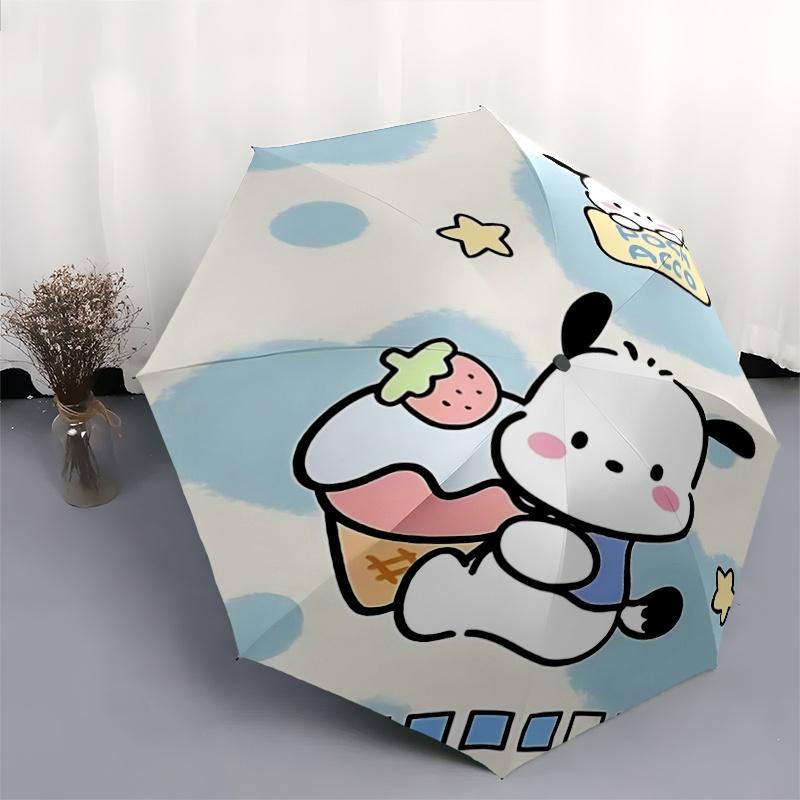1pc Pochacco Ice Cream Cone Automatic Folding Umbrella - Portable 3-Fold Design with 8-Bone Iron Frame, Perfect for Outdoor Use, Festive Gifts, Travel