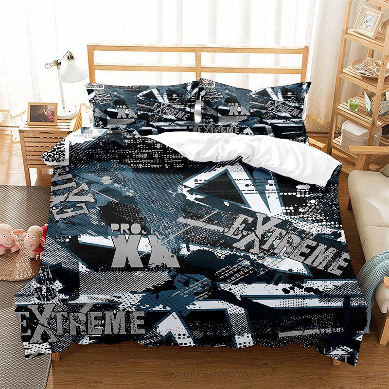 Hippie Graffiti Duvet Cover Set King Queen Size For Kids Boys Youth Polyester Comforter Cover Modern Street Art Bedspread Cover