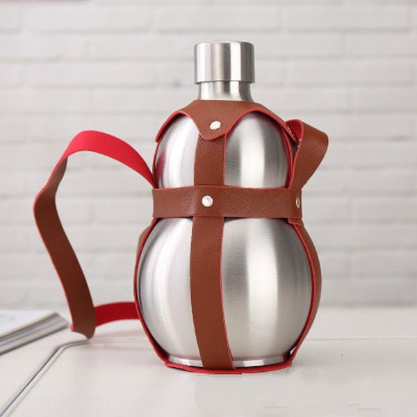 Большая тыква из нержавеющей стали, фляжка для спирта, кожаная кобура, большая вместимость, портативная для путешествий