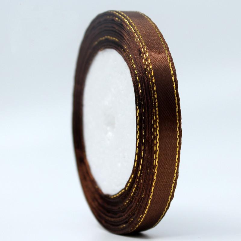 Лента из полиэстера Grosgrain шириной 1 см с золотым краем, катушка, лента для свадеб, дней рождения, вечеринок, поделок