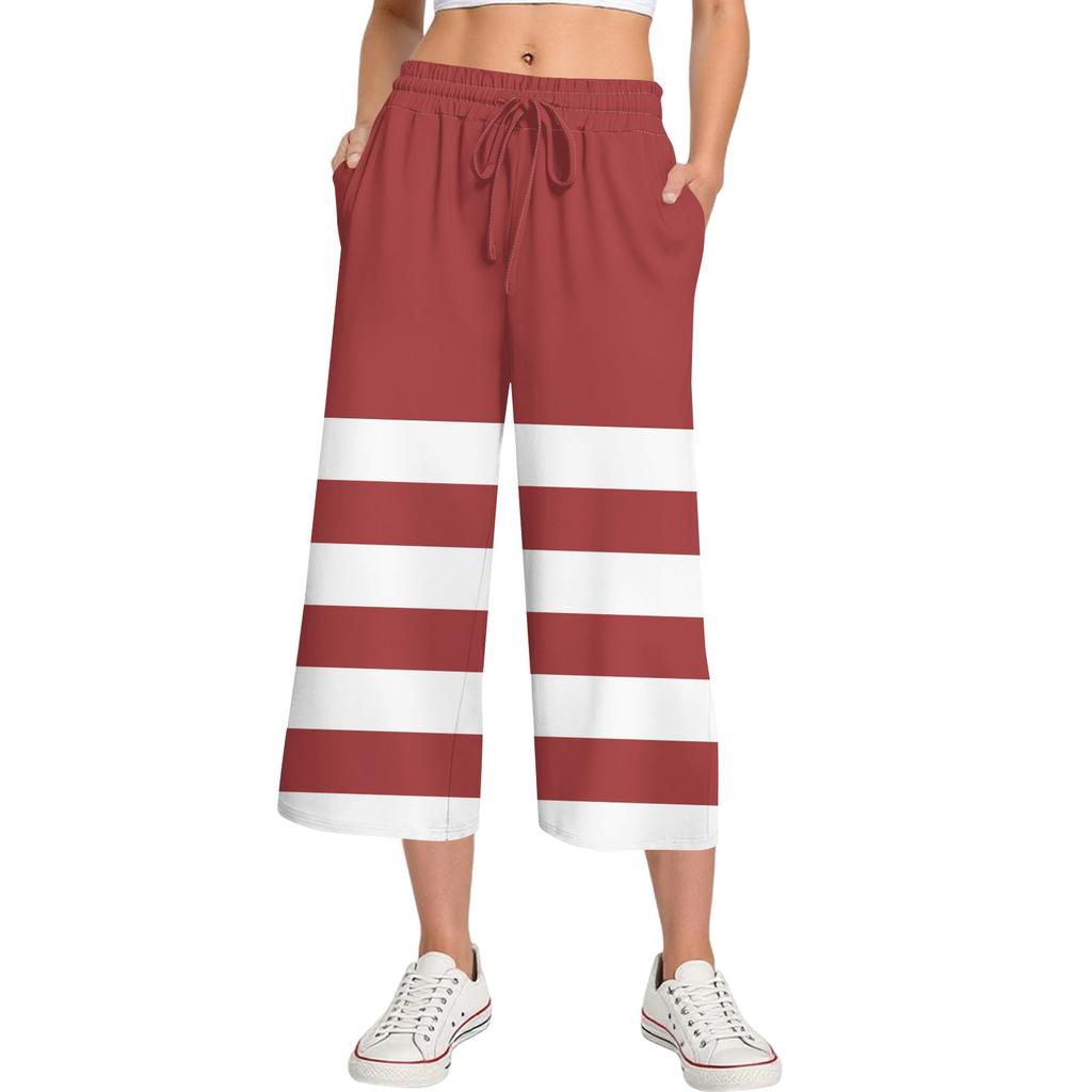 Женские летние повседневные спортивные брюки с высокой талией и принтом, укороченные брюки свободного покроя