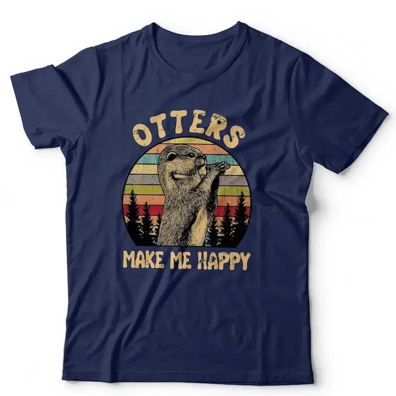 Футболка Otters Make Me Happy с коротким рукавом и круглым вырезом, классическая посадка, милая, очаровательная, женская, унисекс, летняя, уличная одежда