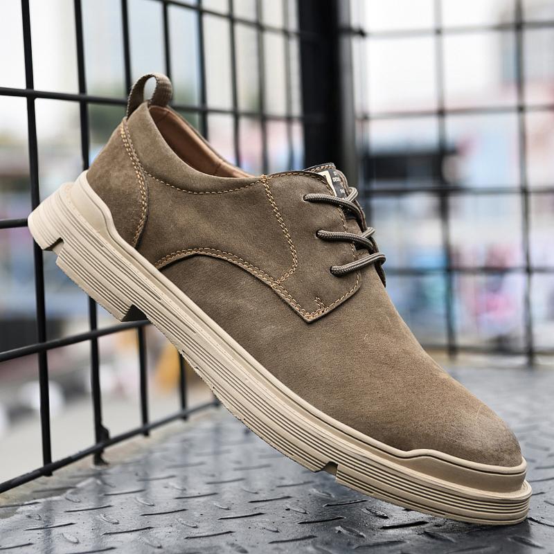 Мужская рабочая одежда для улицы, кожаные туфли, повседневная обувь, матовая дышащая обувь из натуральной кожи, водонепроницаемая обувь в стиле ретро на толстой подошве