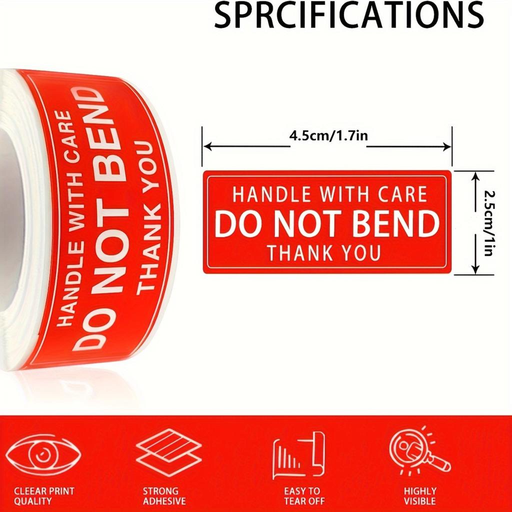 Each Measuring 3 by 1 Inch, with Messages Such As 'Handle with Care', 'Fragile', 'Do Not Bend', 'Thank You', And 'Warning'. These Are Permanent Adhesi