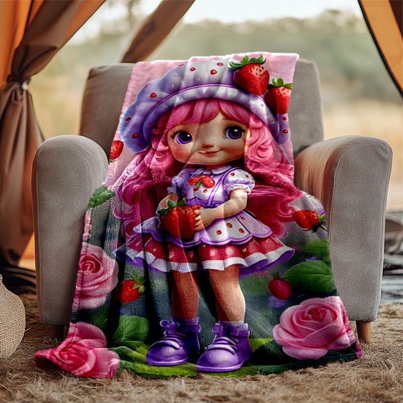 Strawberry Flannel Blanket Soft Warm All-Season Throw, Design for Camping, Car Travel, Hiking Sofa, Bed, Office Perfect Gift for Parties