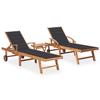 VidaXL Sun Loungers 2 Pcs with Table and Cushion Solid Teak Wood 3073171