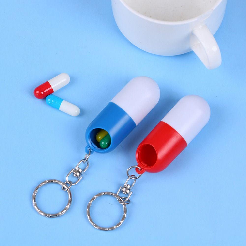 Key Chain Travel Pill Box Capsule Shaped Drug Container Keychain Pill Storage