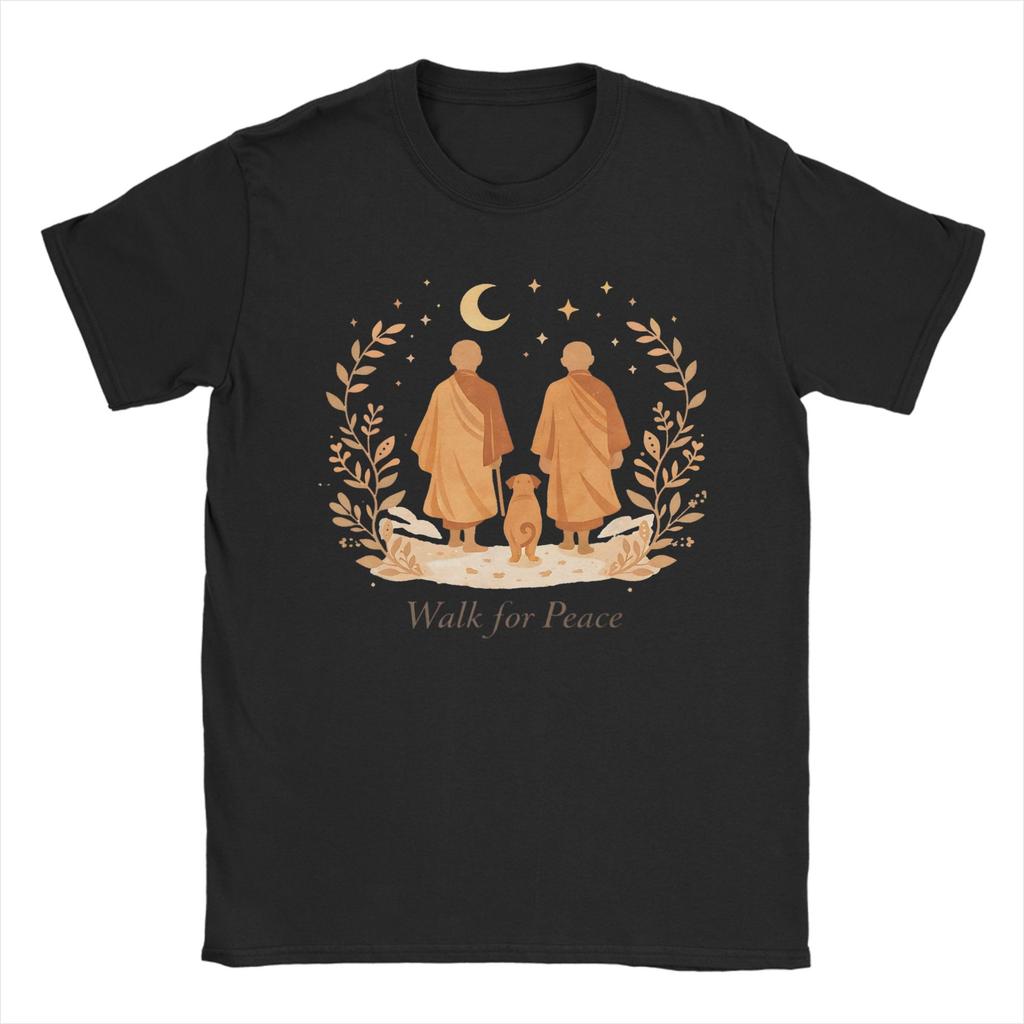 Unisex Womens TShirts Zen Art Walk for Peace Monks with Aloka Dog Fun Cotton Tees Short Sleeve T Shirt Tops Gift Idea