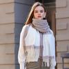 Color Blocking Scarf with Tassel Grid for Warmth Korean Autumn and Winter Temperament Shawl Imitation Cashmere Couple Scarf