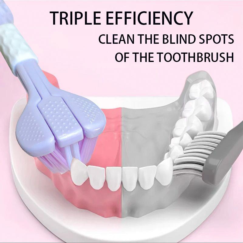 Трехсторонняя зубная щетка с мягкой щетиной, вращающаяся на 360 градусов, безопасная зубная щетка для ухода за полостью рта, глубокая чистка зубов, портативная дорожная зубная щетка для ухода за полостью рта