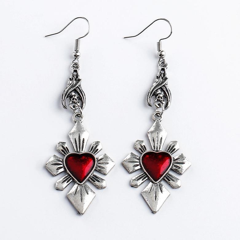 Новые темные винтажные готические серьги из коллекции Sacred Heart Goth, серьги на Хэллоуин для женщин, красные капли масла, аксессуары в стиле готический панк