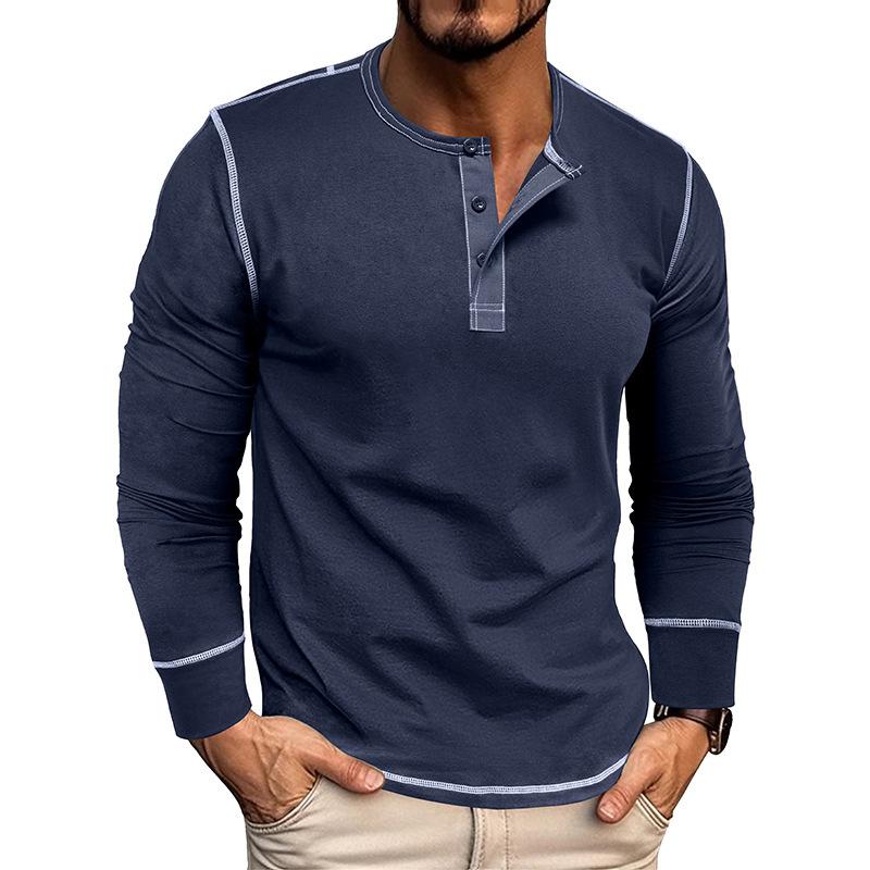 Мужская футболка-henley с длинным рукавом, круглым вырезом и пуговицами