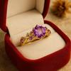 Hexagon Amethyst Engagement Ring – Yellow Gold Plated Leaf Wedding Band for Women | February Birthstone Promise, Anniversary Gift