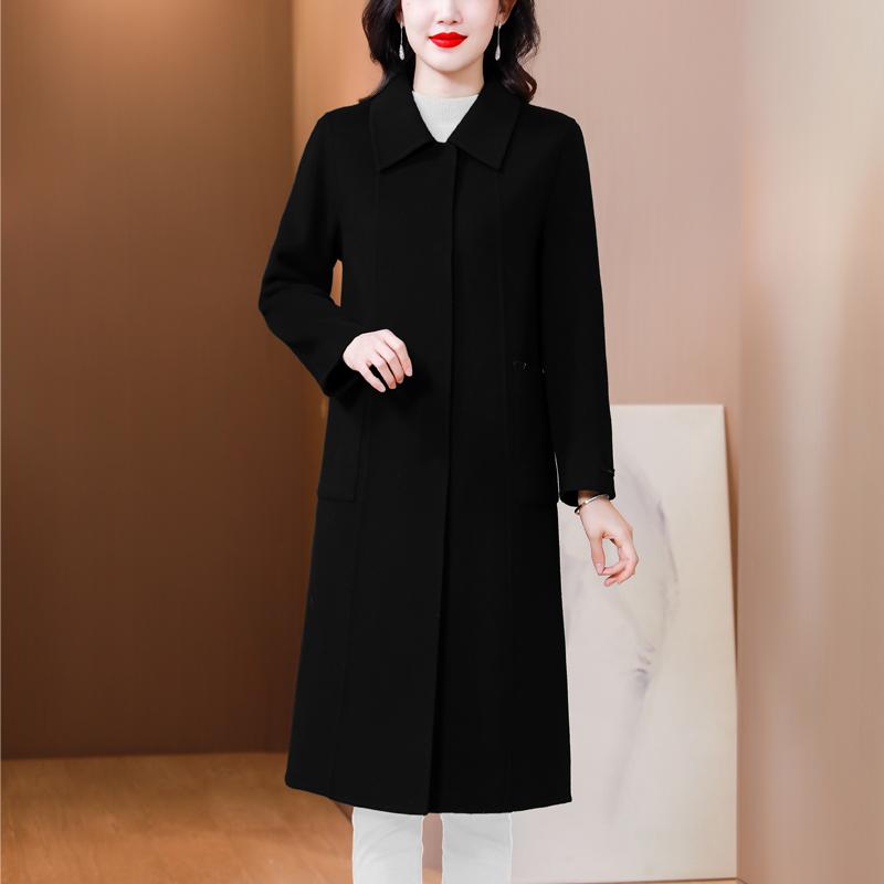 Элегантное шерстяное пальто больших размеров для женщин, модная и стройнящая длинная куртка с высоким качеством