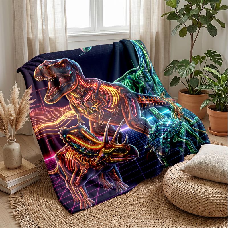 Neon Dinosaurs Galaxy Theme blanket Lightweight Warm Flannel Blanket Decorative Throw Blanket for Home Decoration