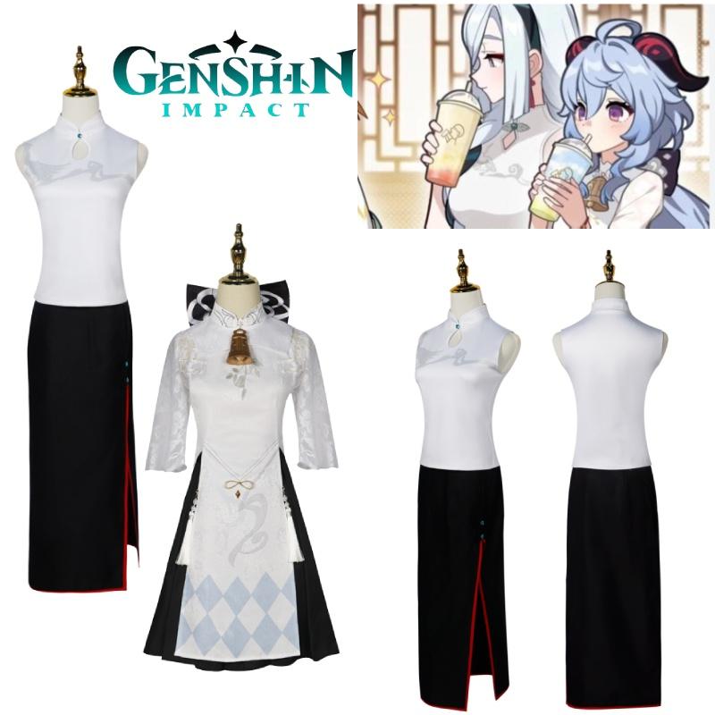 Polyester Fabric Genshin Impact Amber Tea Collaboration Cosplay Costume Elegant And Charming Anime Game Clothing