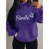 Smile Font Language Butterfly Pattern Hoody For Women Sport Pocket Clothing Cute Multicolor Streetwear Autumn Fashion Hoodies