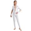 Kids Girls Shiny Gymnastics Unitard Bodysuit Long Sleeve Back Keyhole Mesh Patchwork Ice Skating Jumpsuit
