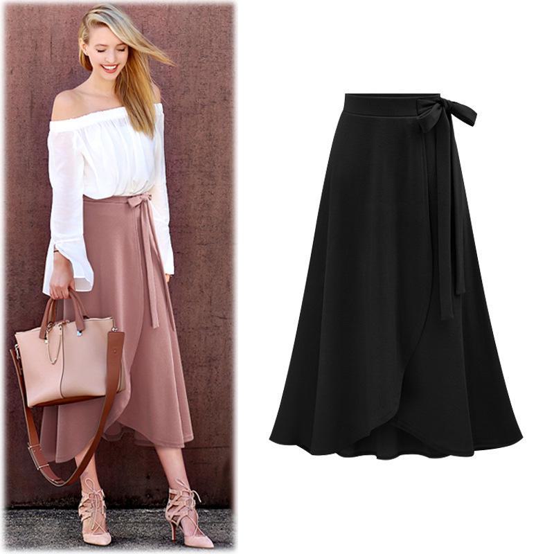 Women's Autumn High Waist Irregular Slit Skirt - European and American Style, Large Size, Medium & Long with Straps