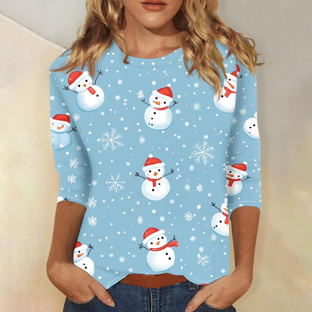 Рубашки с рукавом 3/4 для женщин, футболки с принтом, блузки, повседневные, больших размеров, базовые топы, пуловеры