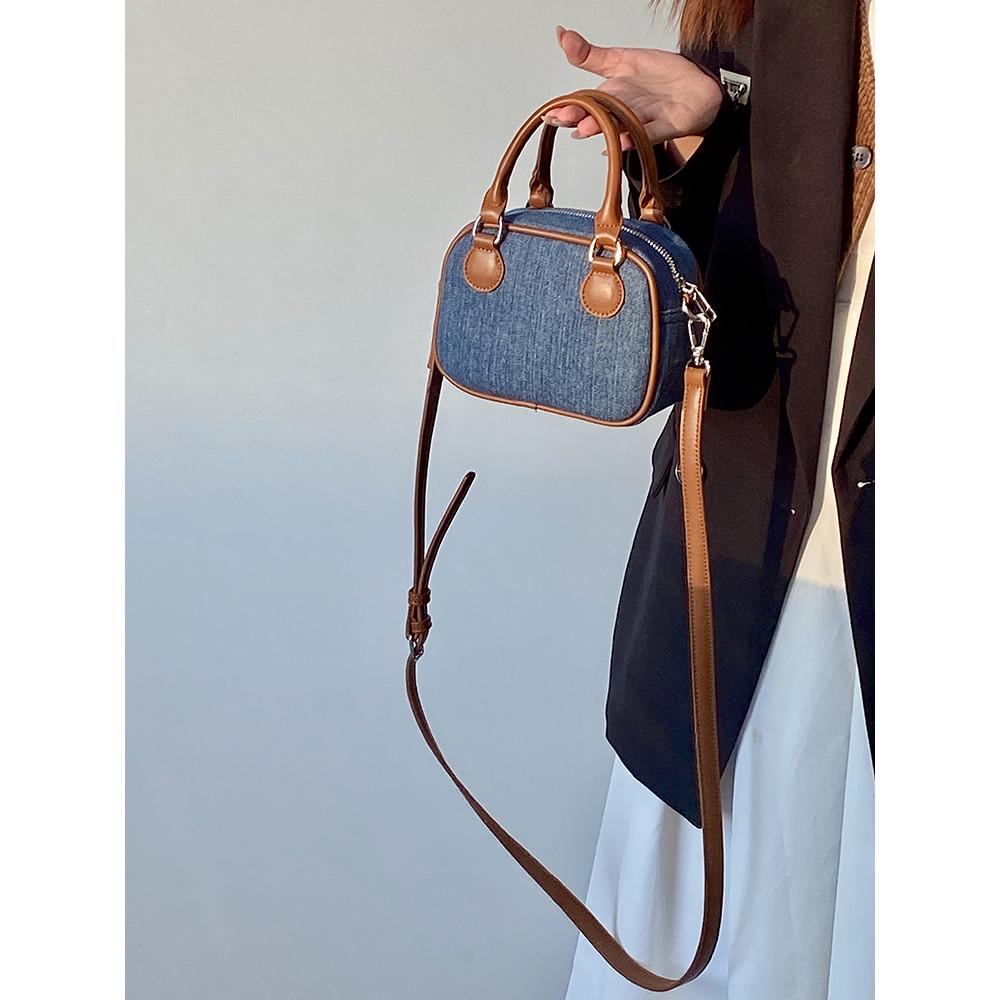 Ielgy Female Bag Autumn Winter Retro Denim Leather Handbag