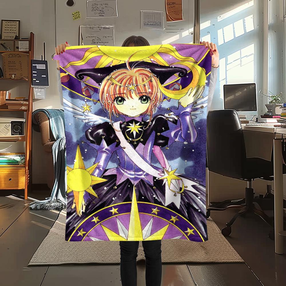 1 шт. Фланелевое одеяло с принтом Cardcaptor Sakura, Высококачественное, Удобное для всех сезонов, Домашний декор, Тепло и уют, Идеально для рождественских подарков
