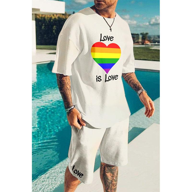 Мужская летняя уличная одежда с принтом радужной лошади и букв 3D, футболка с коротким рукавом и шорты, комплект из 2 предметов, повседневный спортивный костюм, мужская одежда