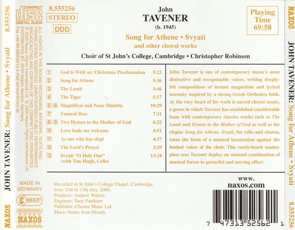 CD ХОР СВ.. КОЛЛЕДЖ СВ. ИОАННА КЕМБ Джон Тавенер Песня для Афины Sv 8555256 NAXOS 2000 Европа Классика Б/у