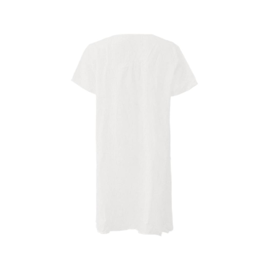 Женская мода, летняя свободная юбка, хлопковое льняное платье с коротким рукавом и v-образным вырезом