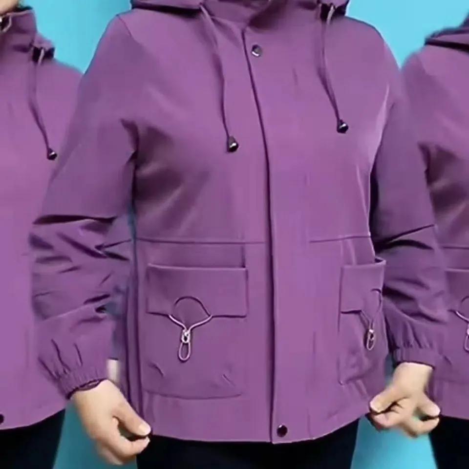 Spring Autumn Loose Large Size Short Hooded Solid Color Jacket Casual Lightweight Outerwear Top for Women Daily Wear