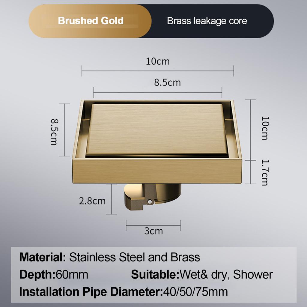 Сливной трап для пола 10*10 см, антизапаховый слив для ванной, дезодорирующий квадратный, сделай сам, черный, заглушка для фильтра для душа, труба из нержавеющей стали 304