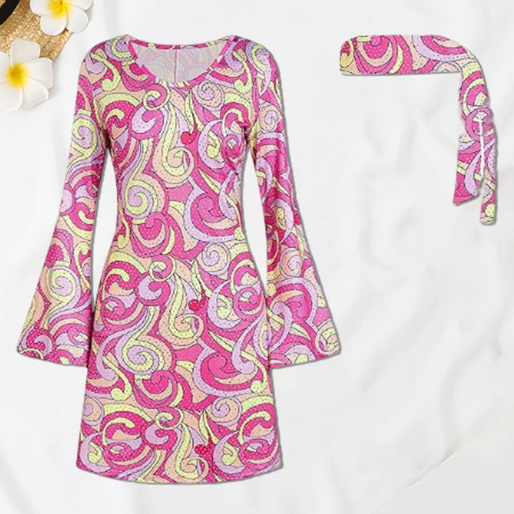 Женский комплект с платьем и повязкой на голову, ретро-платье с пайетками и рукавами-колокольчиками для женщин, костюм для Хэллоуина, диско-танцевальная вечеринка с повязкой на голову