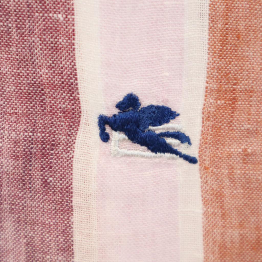 Etro Сделано в Италии Смесь льна Полосатый узор Рубашка с коротким рукавом на пуговицах Мужская Б/у