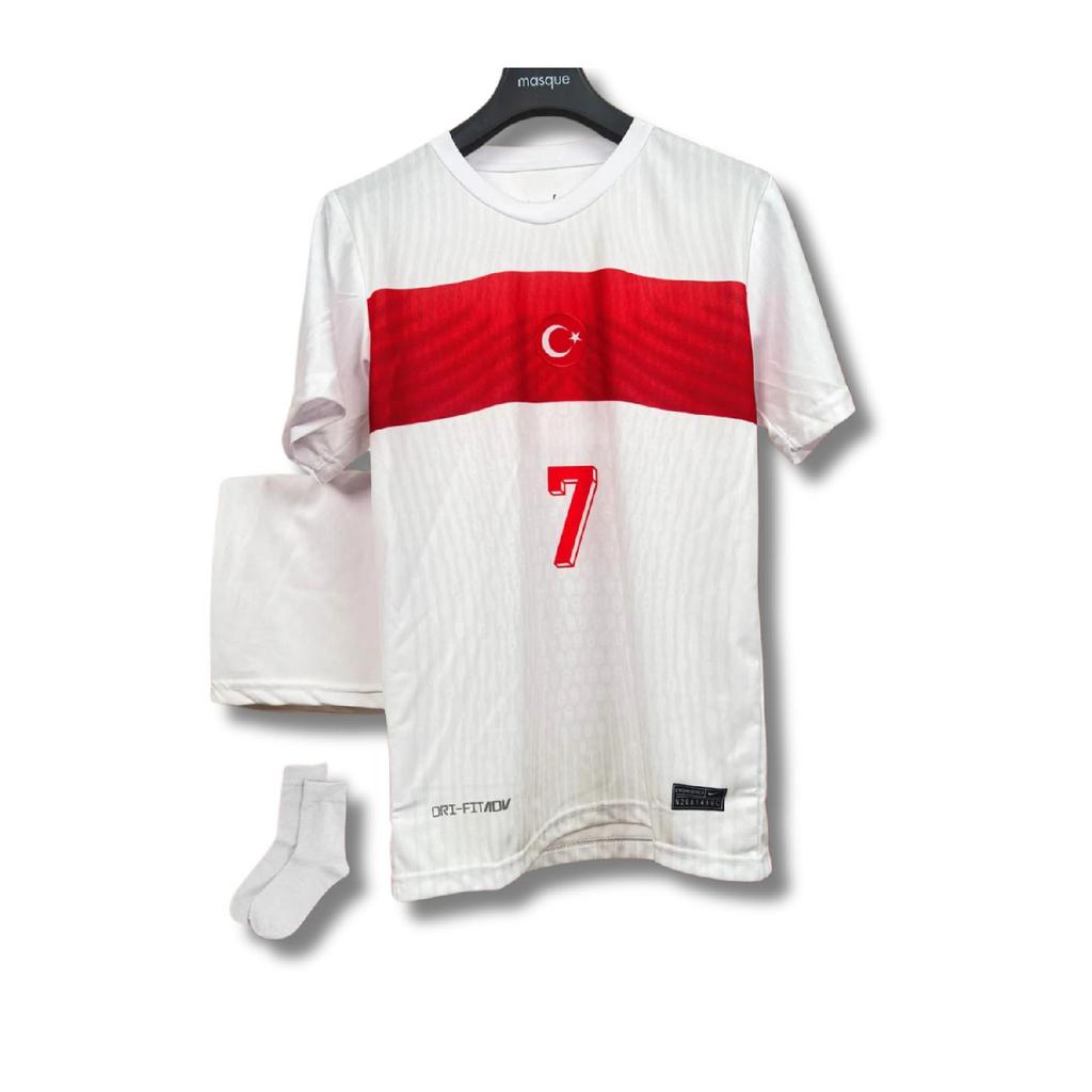 Белая детская майка K.aktrkolu для Евро-2024, Турция (джерси-шорты-носки-браслет) Набор из 4 шт.