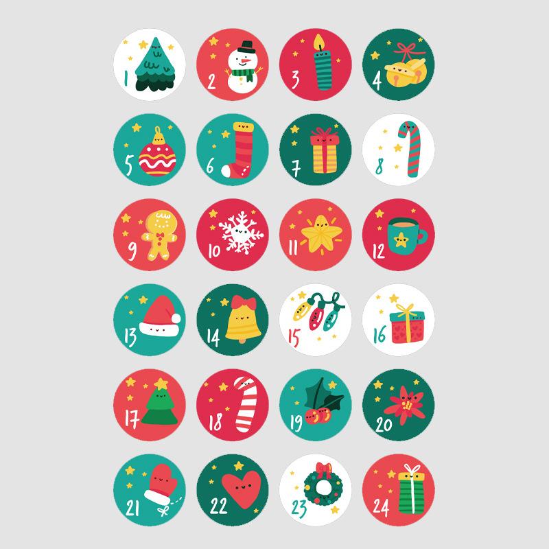 24 шт./лот, Рождественский Адвент-календарь, номер, ПВХ, уплотнительная наклейка на Новый год, Рождественский мешок для конфет, подарочная коробка, фирменная этикетка, уплотнительная наклейка