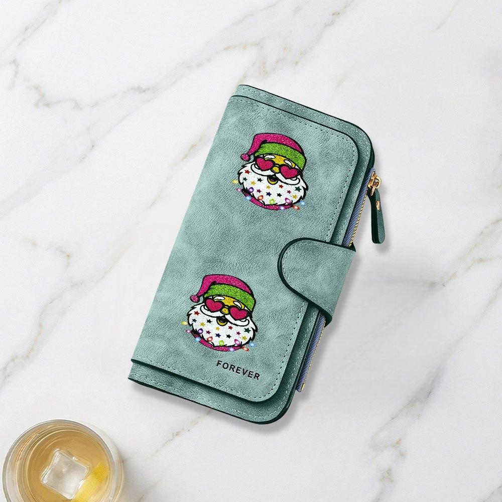 Colorful Santa Claus and Heart Shaped Glasses Print Long Wallet Unisex Multifunctional Portable Snap Coin Purse Perfect Birthday Gift For Family