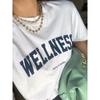 Wellness American Retro Sports Running Fitness Loose, Comfortable and All-Matching Pure Cotton Shoulder Short Sleeve T-shirt for Women
