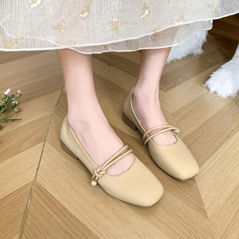 New Women's Boat Shoes Square Toe Leather Shoes Low Heels Pumps Slip On Mary Janes Shoes for Female Basic Zapatos Mujer