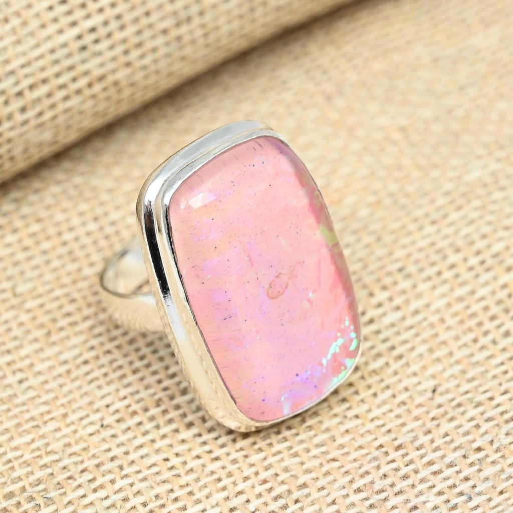 Очаровательное кольцо ручной работы с розовым австралийским тройным опалом из стерлингового серебра 925 пробы
