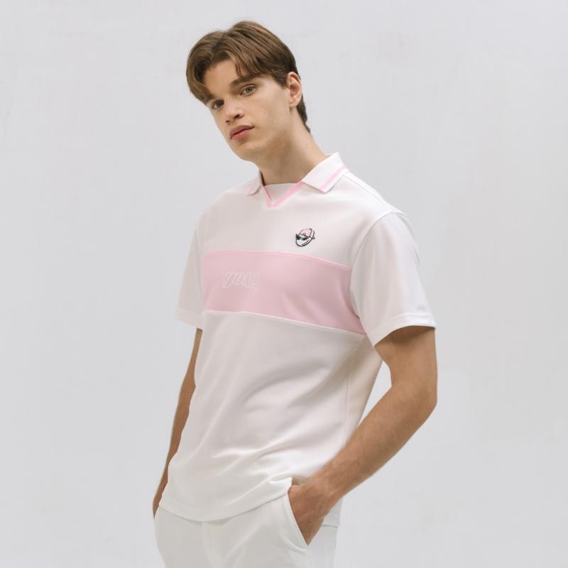 Goxo Men Pique Block ShorT Sleeve T shirT whiTe