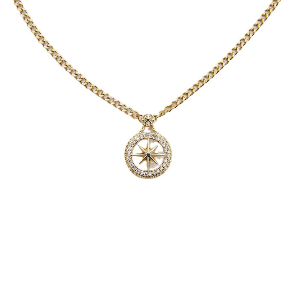 18K Gold Plated Titanium Steel Chain Compass CZ Necklaces Hiphop SKZ Jewelry STAY Pendant KPOP Merch Cubic Zirconia Necklace