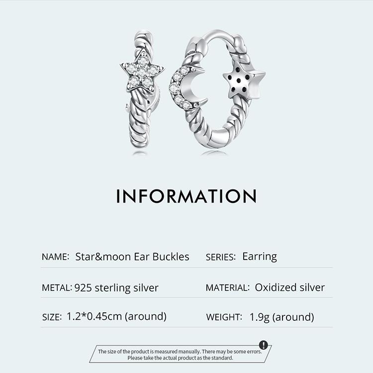 WOSTU Серьги-кольца из стерлингового серебра 925 пробы, модные серьги с полированной луной и звездой, устойчивые к потускнению