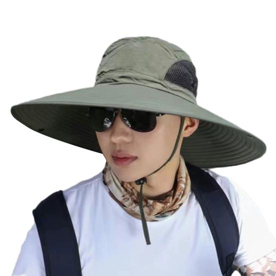 Мужская шляпа рыбака с большой полостью, защитой от ультрафиолета и солнечных лучей, с сеткой, ветрозащитным ремешком, защитой полей, быстросохнущая