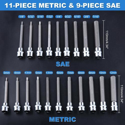 SPEEDWOX 20-Piece Extra Long Hex Bit Socket Set, Super Long Hex Bit Socket Set, Long Hex Bit Socket Set, Hex Wrench, Long 3/8" Drive Hexagon Bit Socke