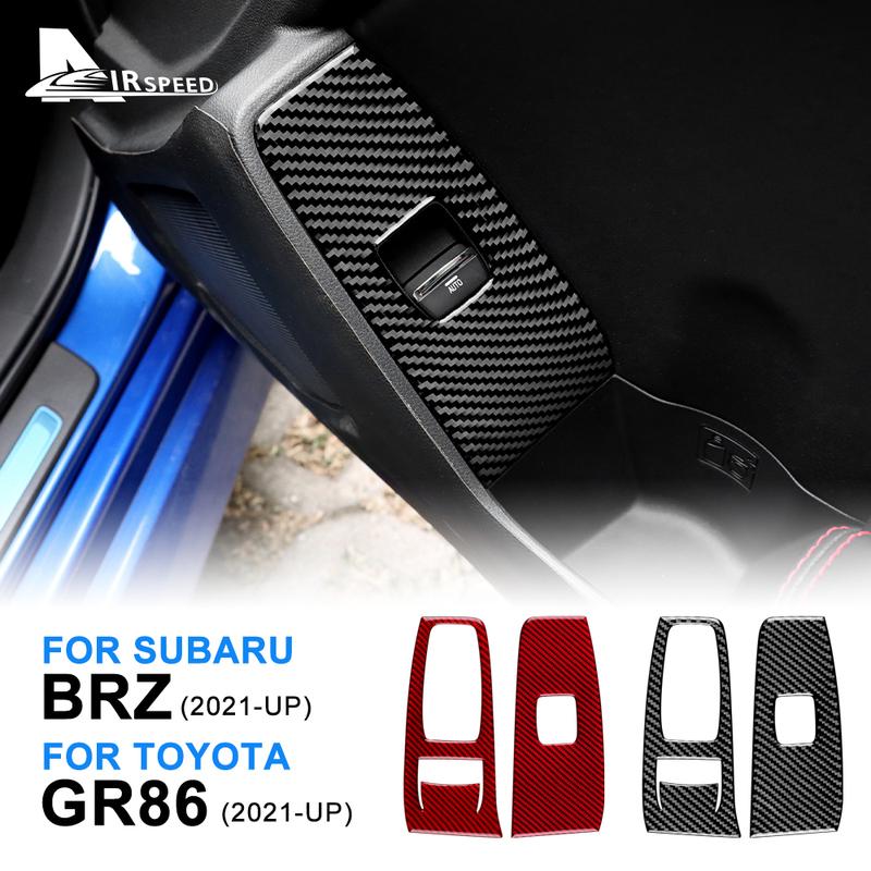Real Carbon Fiber Car Door Window Switch Button Panel Trim Sticker For Subaru BRZ Toyota GR86 LHD RHD Accessories