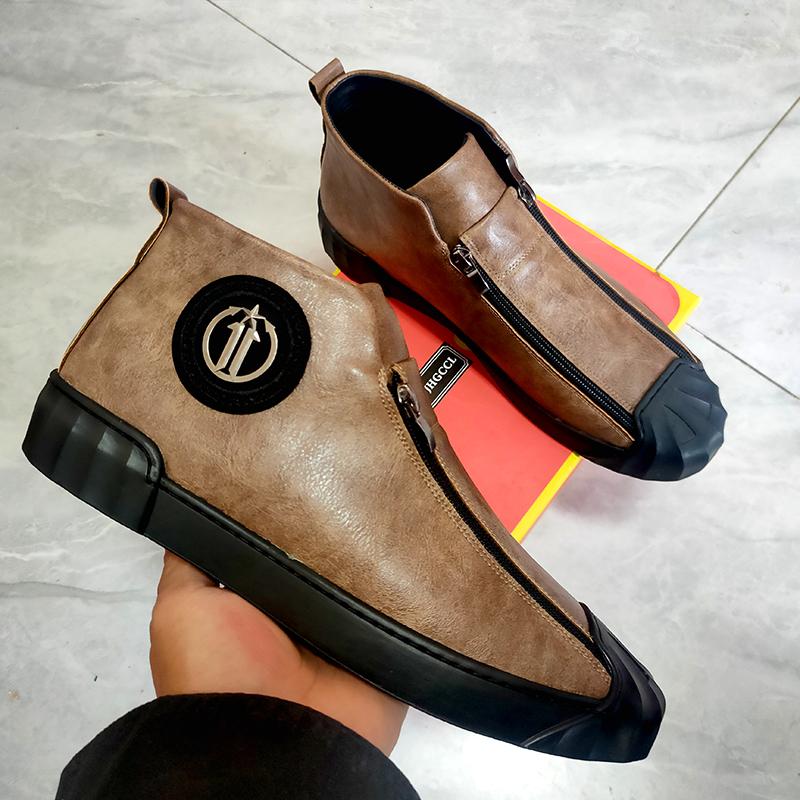 Мужские высокие повседневные ботинки на молнии с черной плоской платформой, зимние флисовые ботинки Zapatos Hombre A10